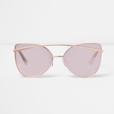 Rose gold tone cat eye pink mirror sunglasses